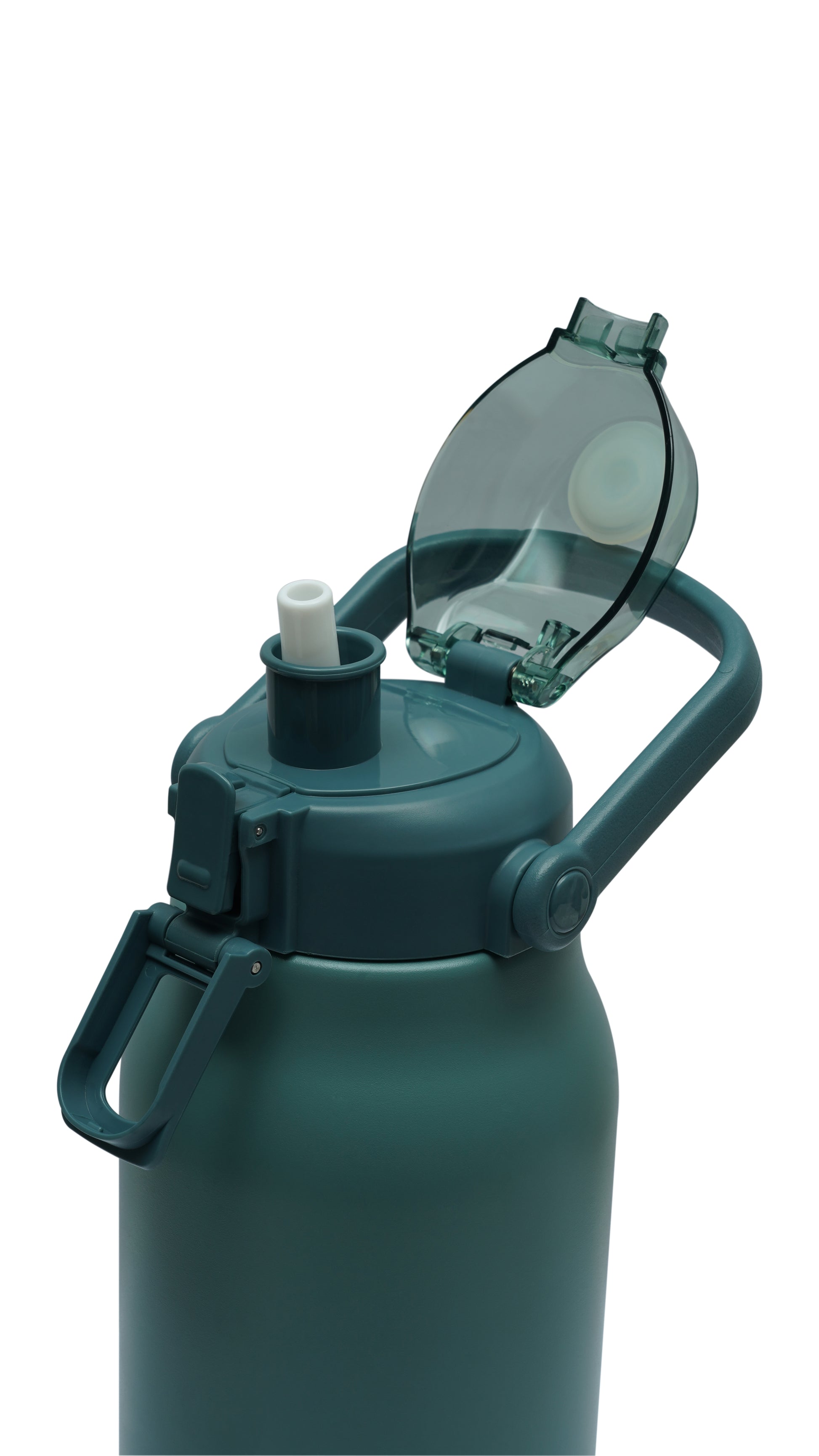 NertZ.in Dodge Fitness Charger 1300 water bottle in teal with an open lid and straw