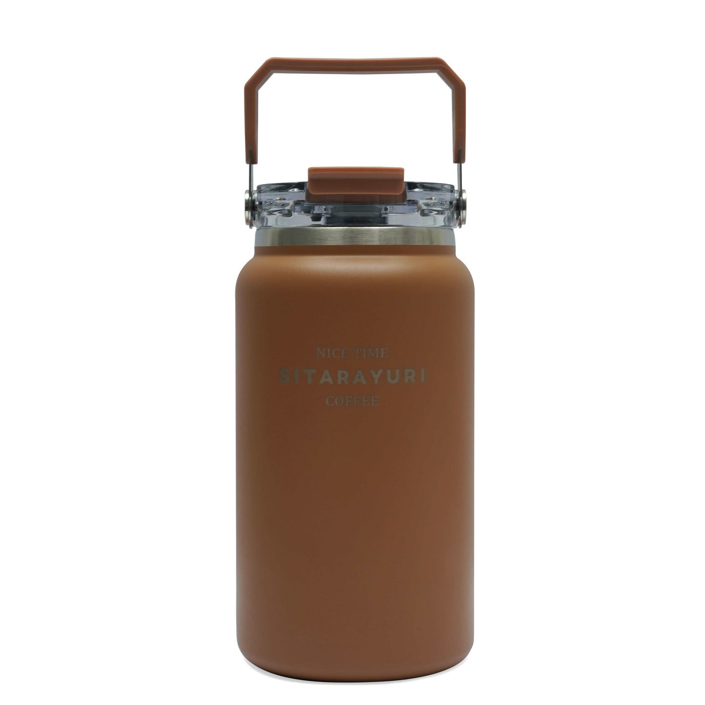 Blue HydroVault water bottle made of stainless steel with integrated handle and spill-proof lid