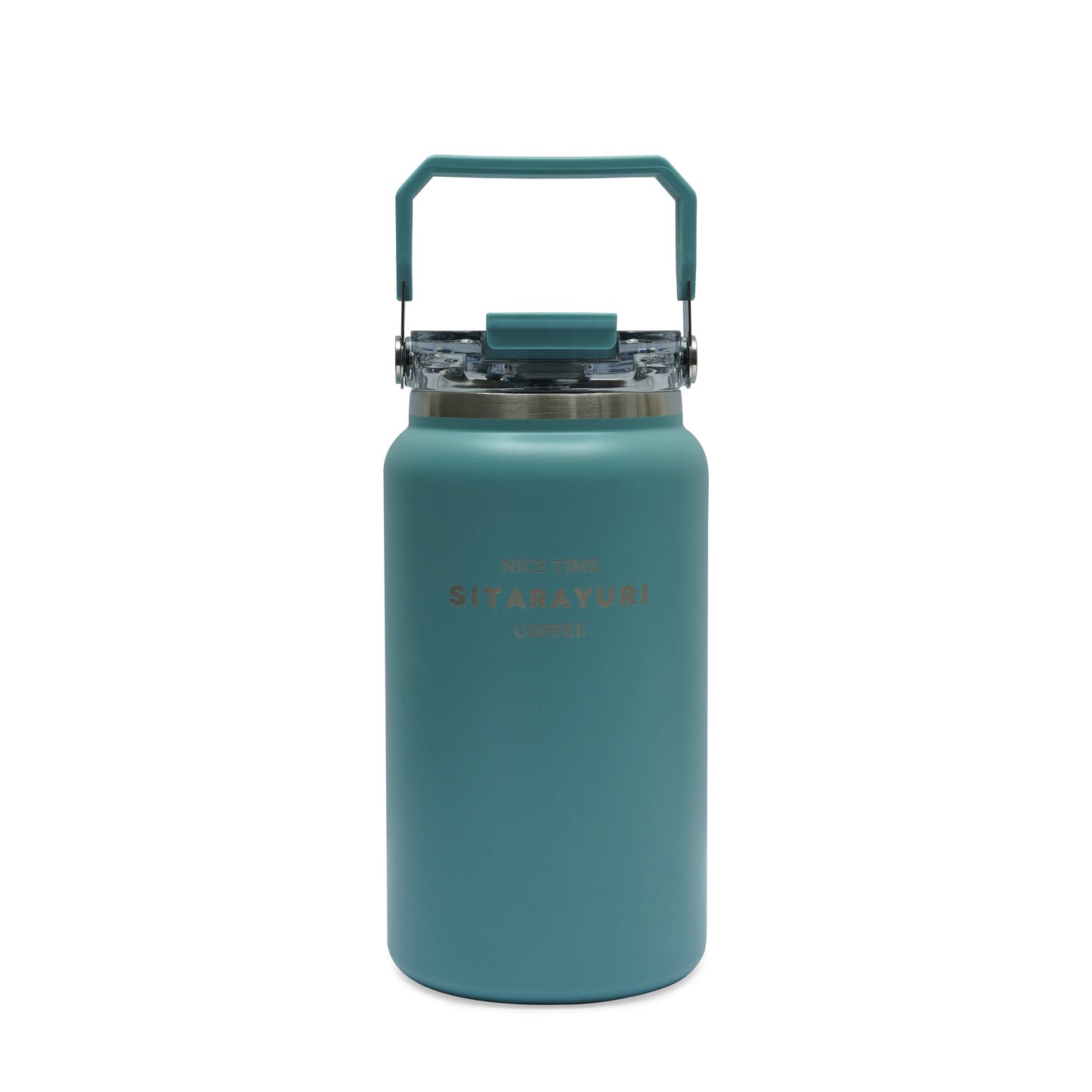 Blue HydroVault water bottle with integrated handle and spill-proof lid made of stainless steel