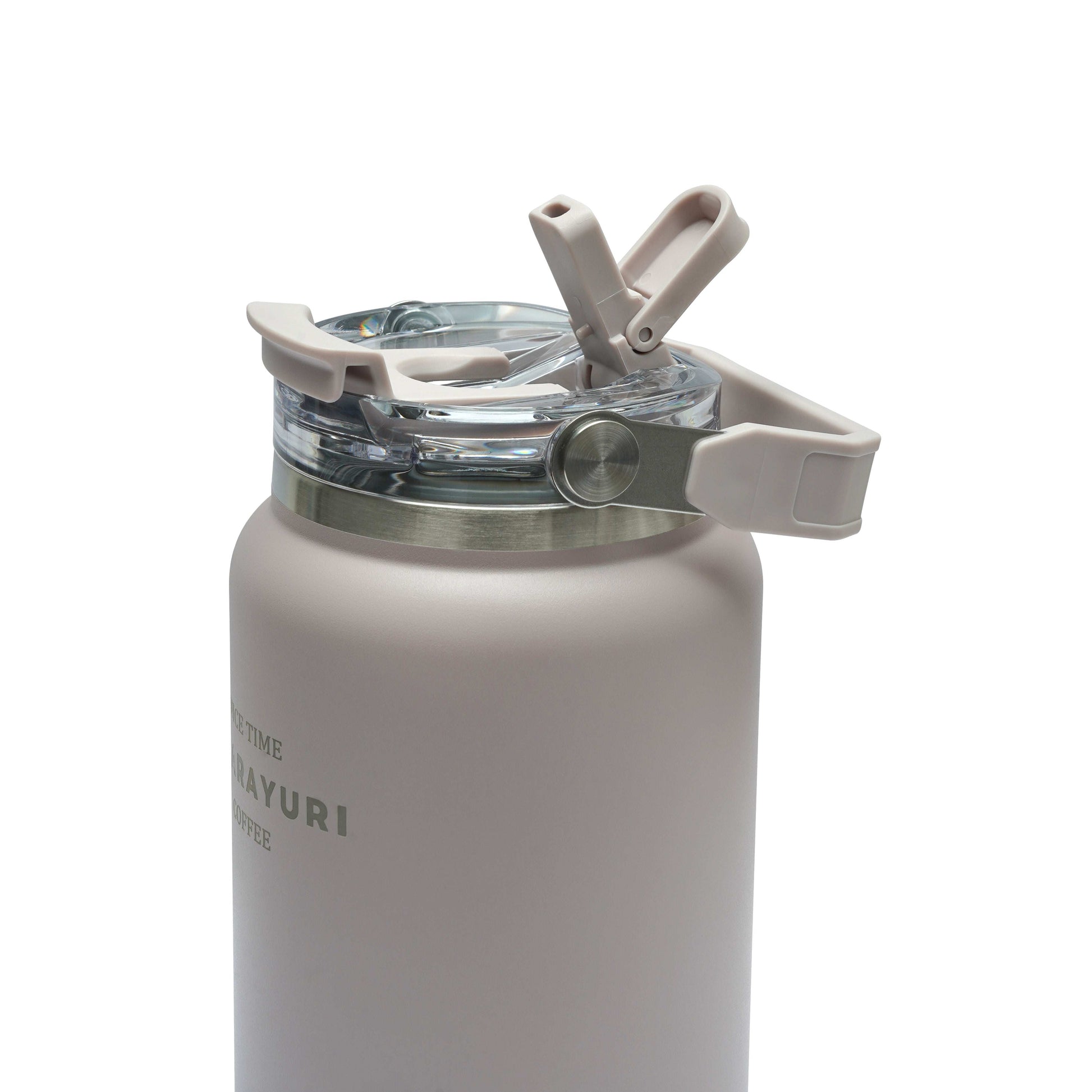 Blue HydroVault water bottle made of stainless steel with integrated handle and spill-proof lid