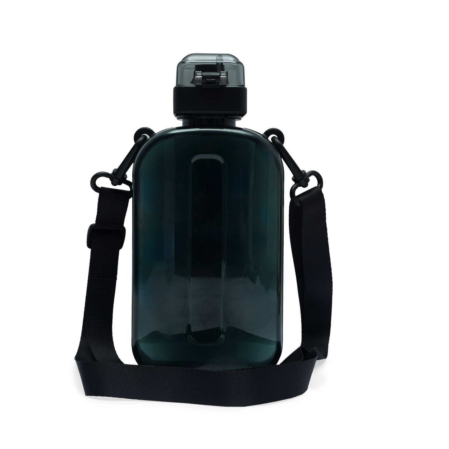Nertz Infynity hydration bottle with flip-top lid and fabric handle in green, white, black, and grey colors.