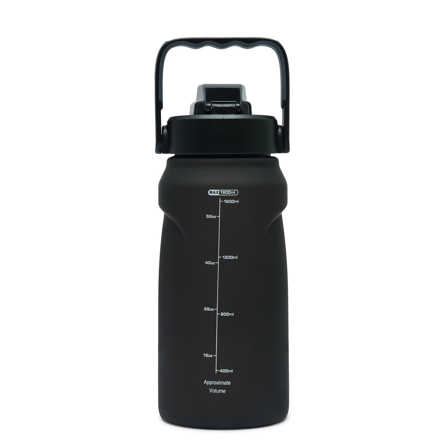 Nertz Aquabolt 1.8L BPA-free water bottle with flip-top lid, integrated handle, and removable straw in green, gray, black, and beige colors