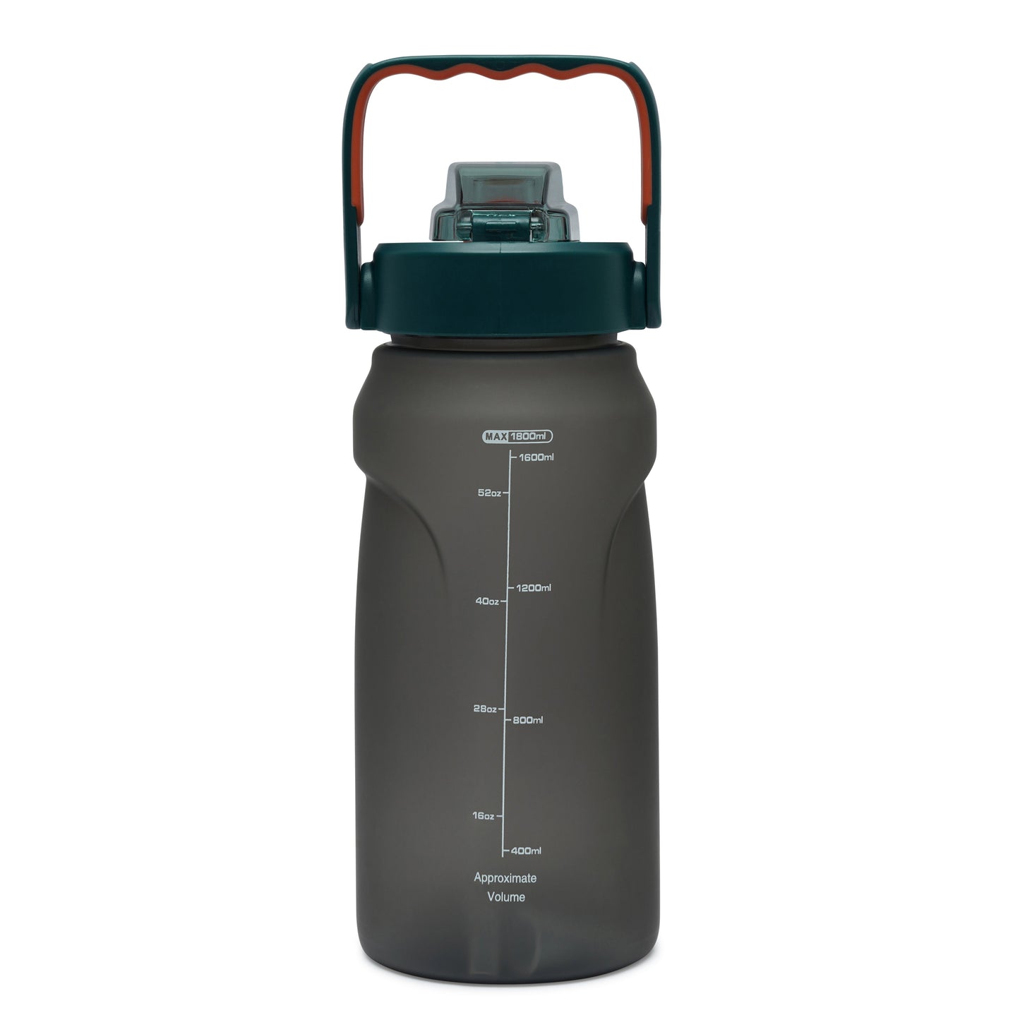 Nertz Aquabolt 1.8L BPA-free water bottle with flip-top lid and integrated handle in green, perfect for gym and office hydration