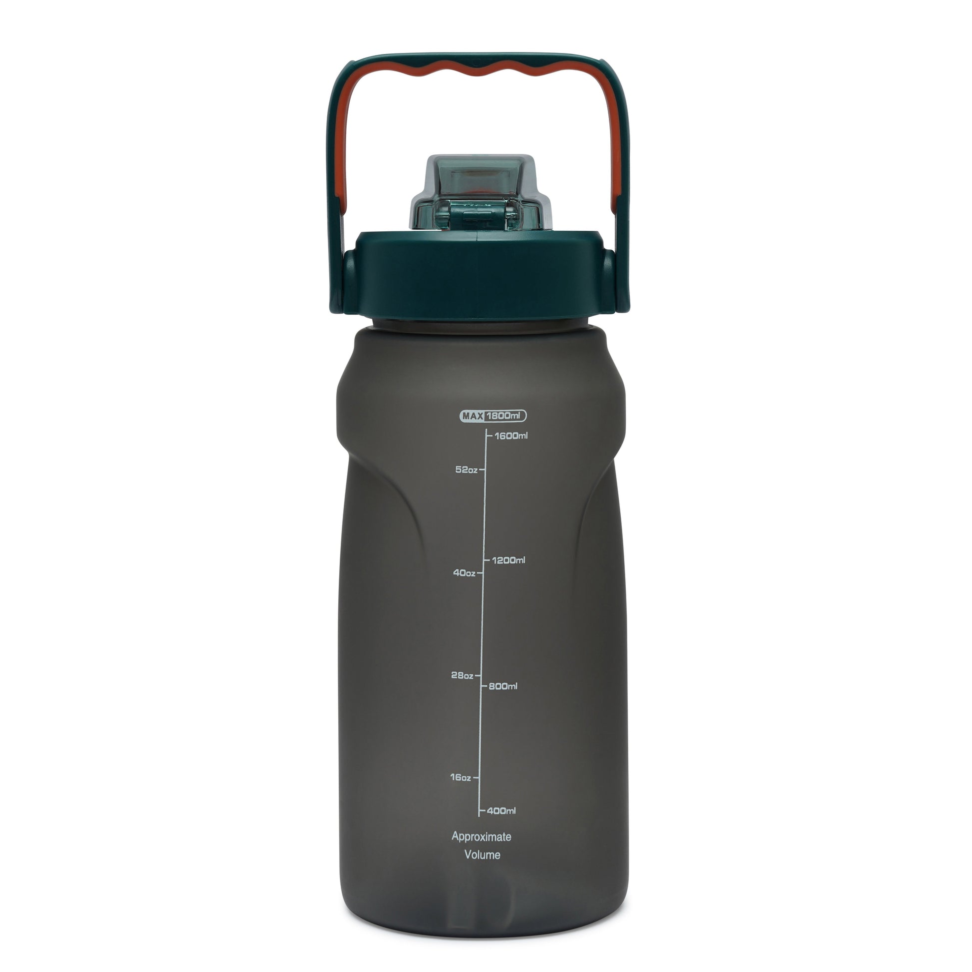 Nertz Aquabolt 1.8L BPA-free water bottle with flip-top lid and integrated handle in green, perfect for gym and office hydration