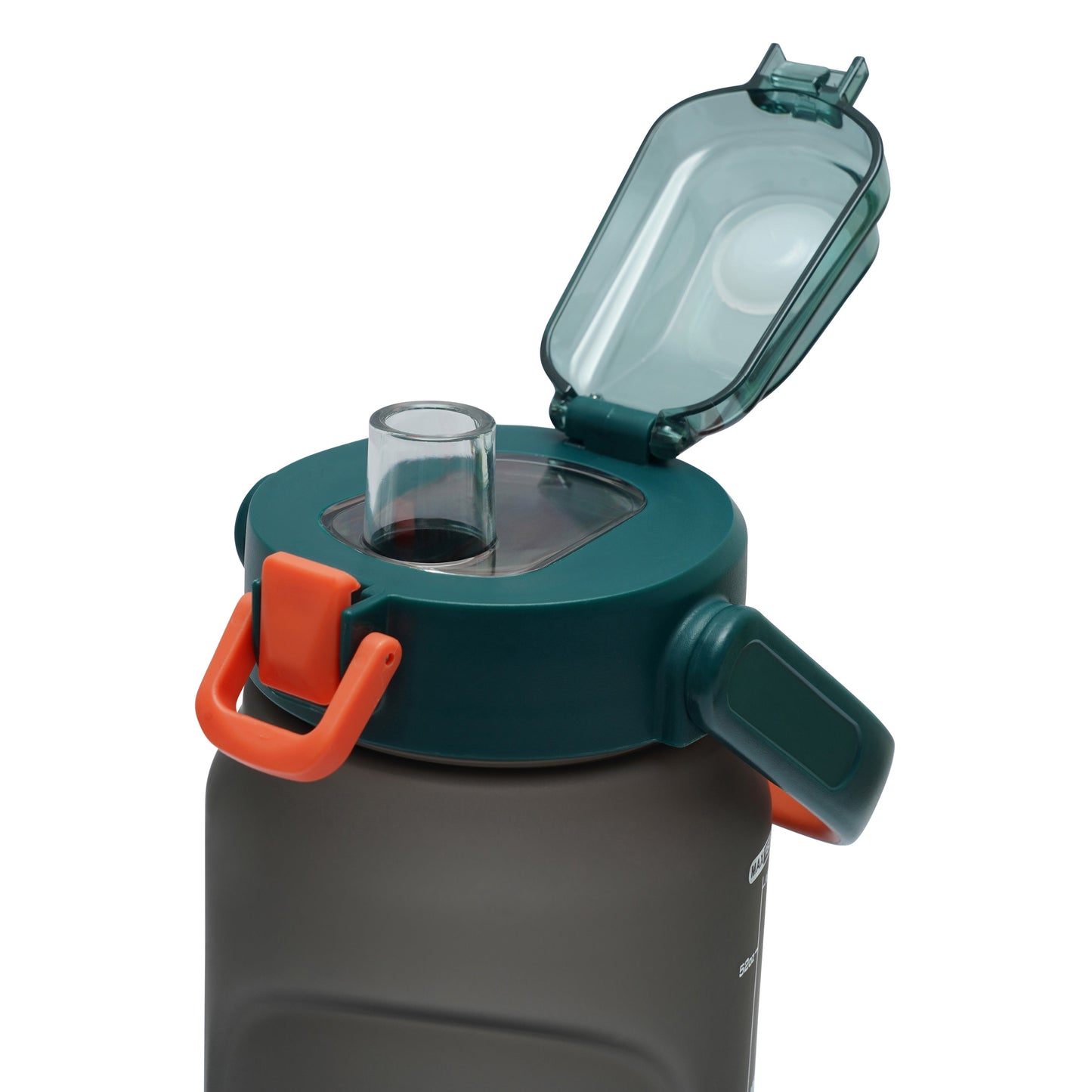 Nertz Aquabolt 1.8L BPA-free water bottle with flip-top lid and integrated handle for gym and office use