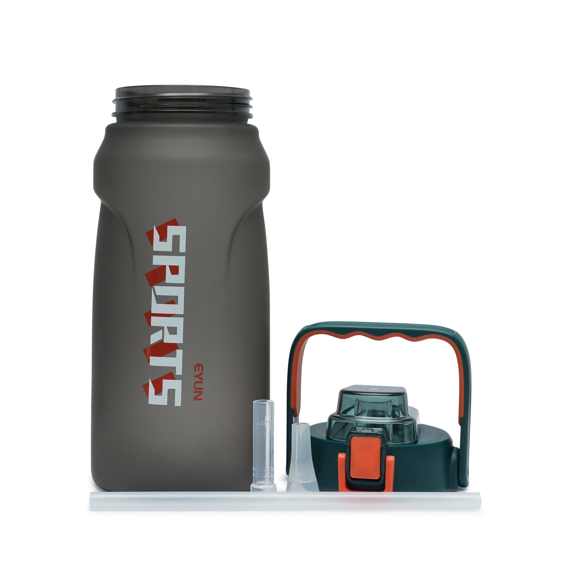 Nertz Aquabolt 1.8L BPA-free water bottle with flip-top lid and integrated handle in green and grey colors