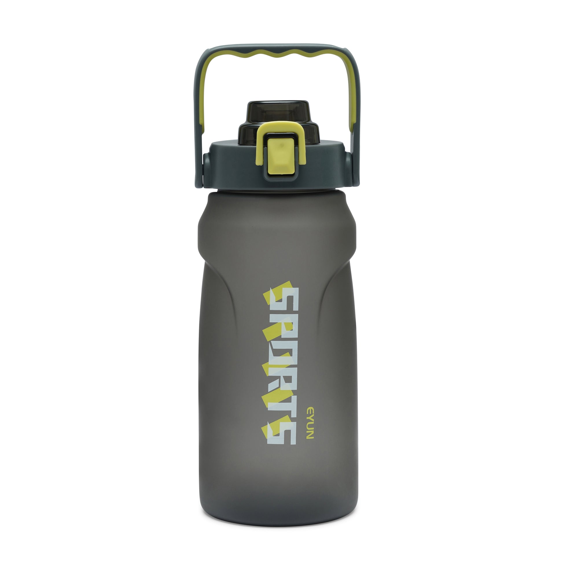 Nertz Aquabolt 1.8L BPA-free water bottle with flip-top lid and integrated handle for gym and office use