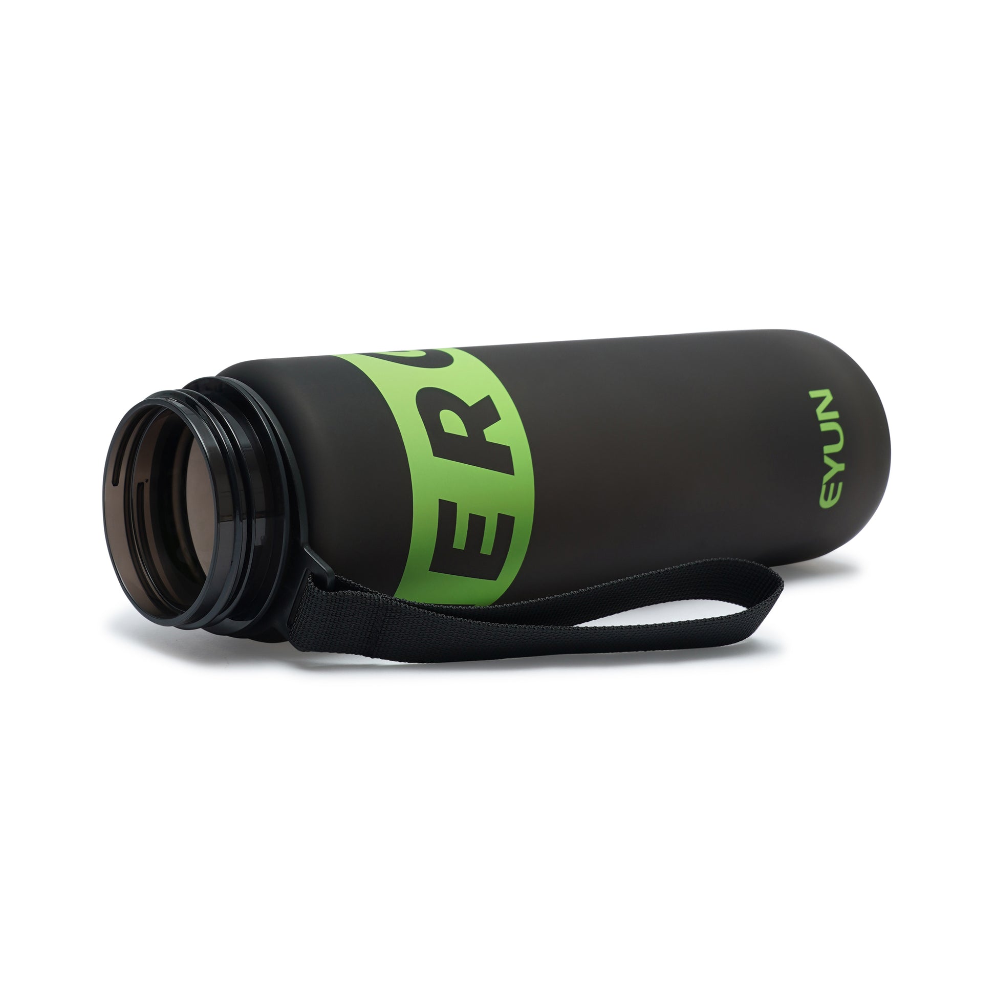NertZ.in Nertz Flowmate water bottle, black with green branding, lying on its side