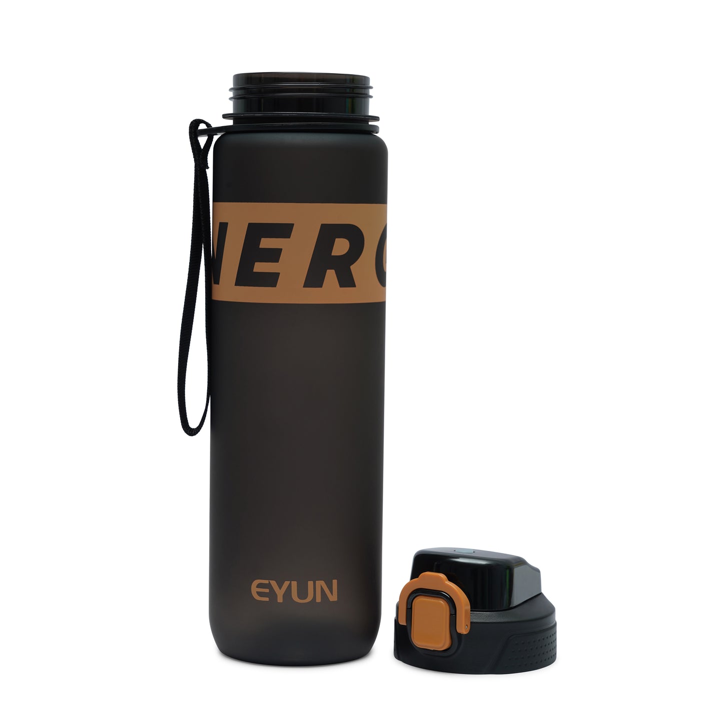 NertZ.in Nertz Flowmate water bottle, black with brown accents, lid off