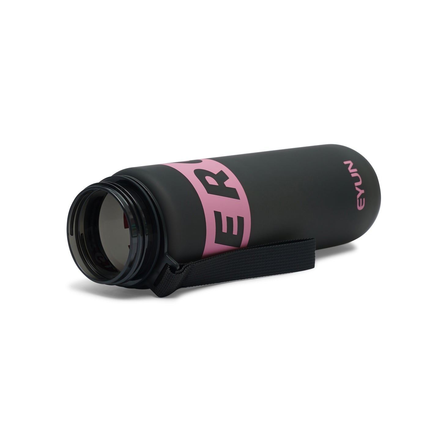 NertZ.in Nertz Flowmate water bottle, black with pink branding, lying on its side
