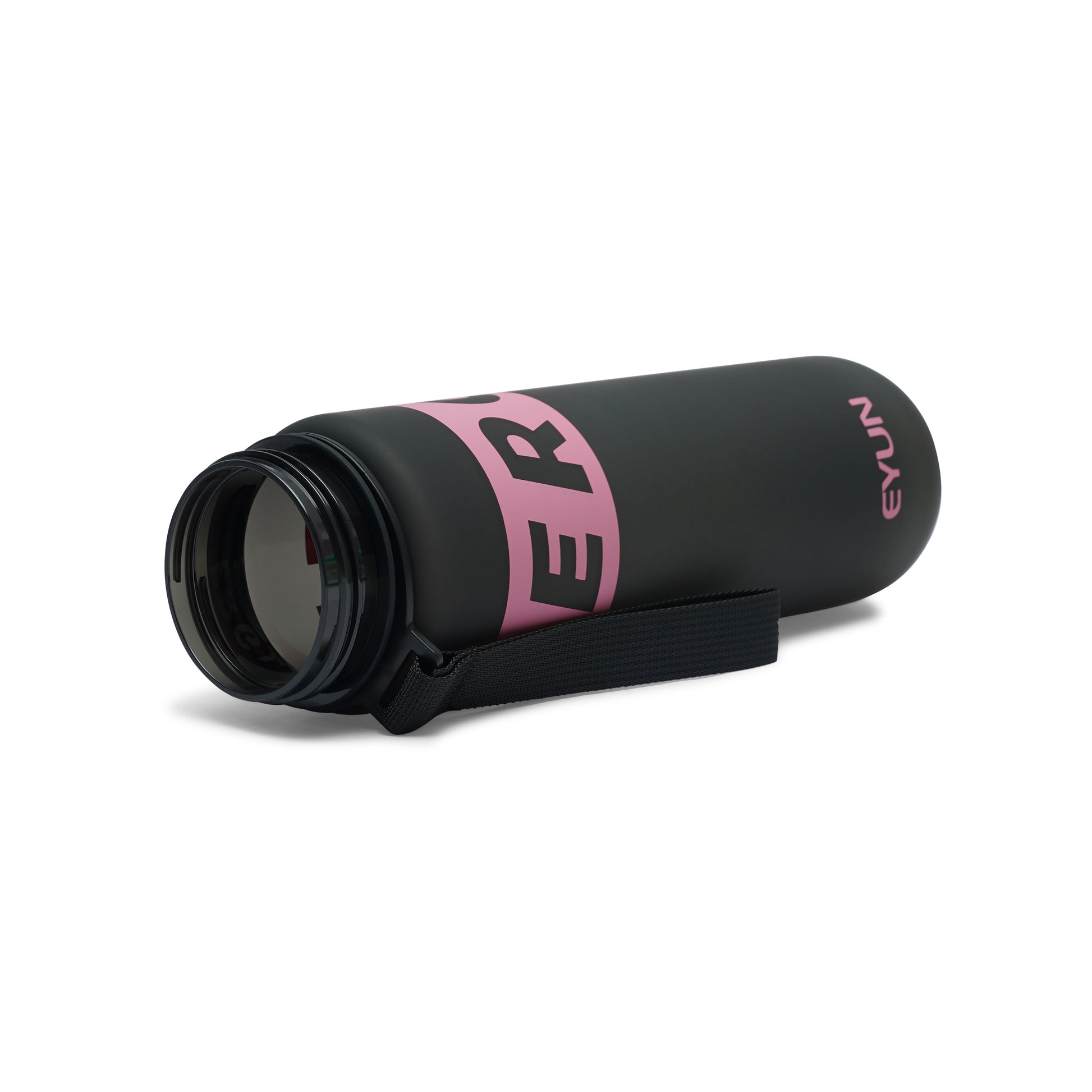 NertZ.in Nertz Flowmate water bottle, black with pink branding, lying on its side