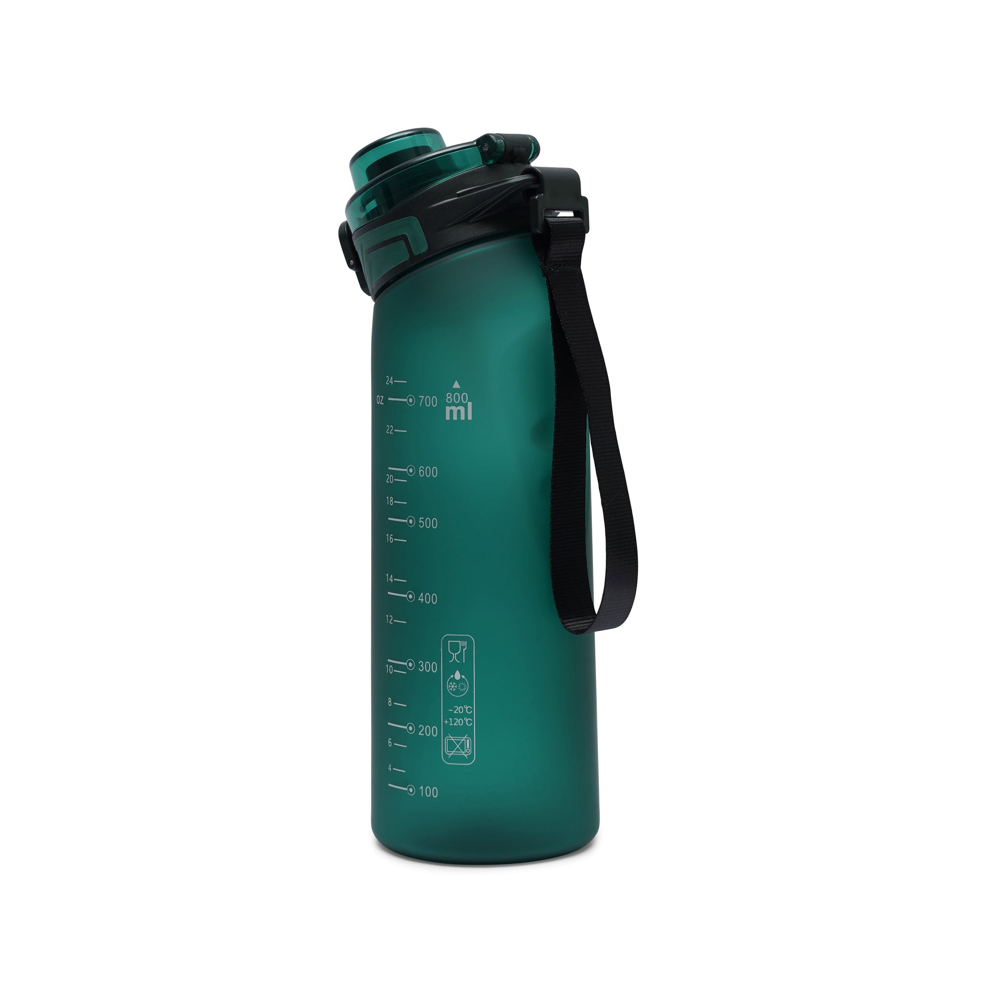 Nertz Flexflow ergonomic BPA-free water bottle with flip-top lid and fabric loop handle in multiple colors