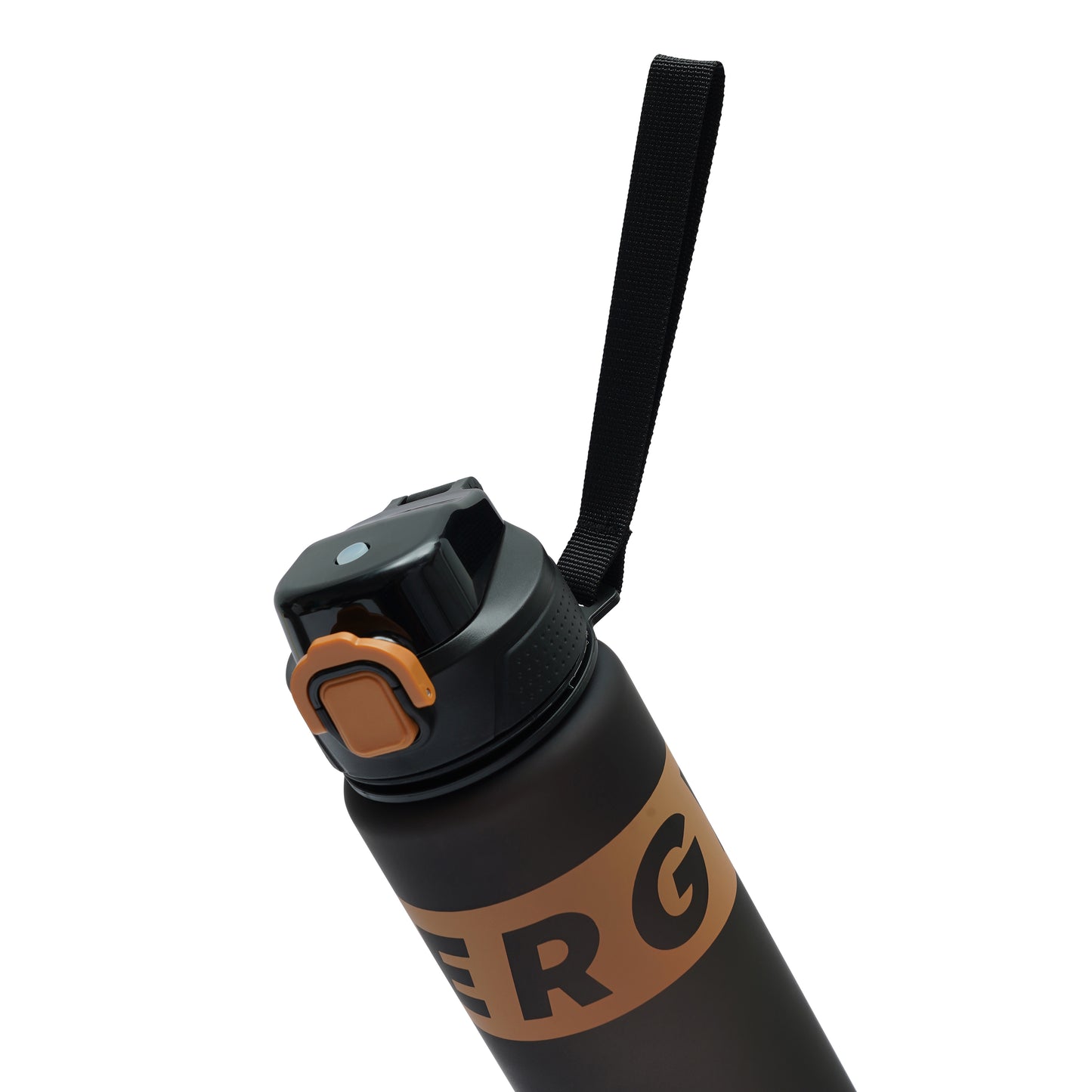 NertZ.in Nertz Flowmate water bottle, black with brown accents and a black strap