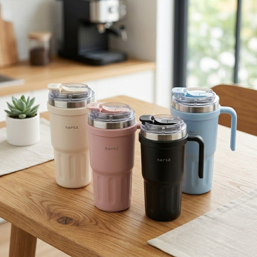Nertz Groove 600ml insulated stainless steel bottle with grooved grip and dual lids for hot and cold drinks