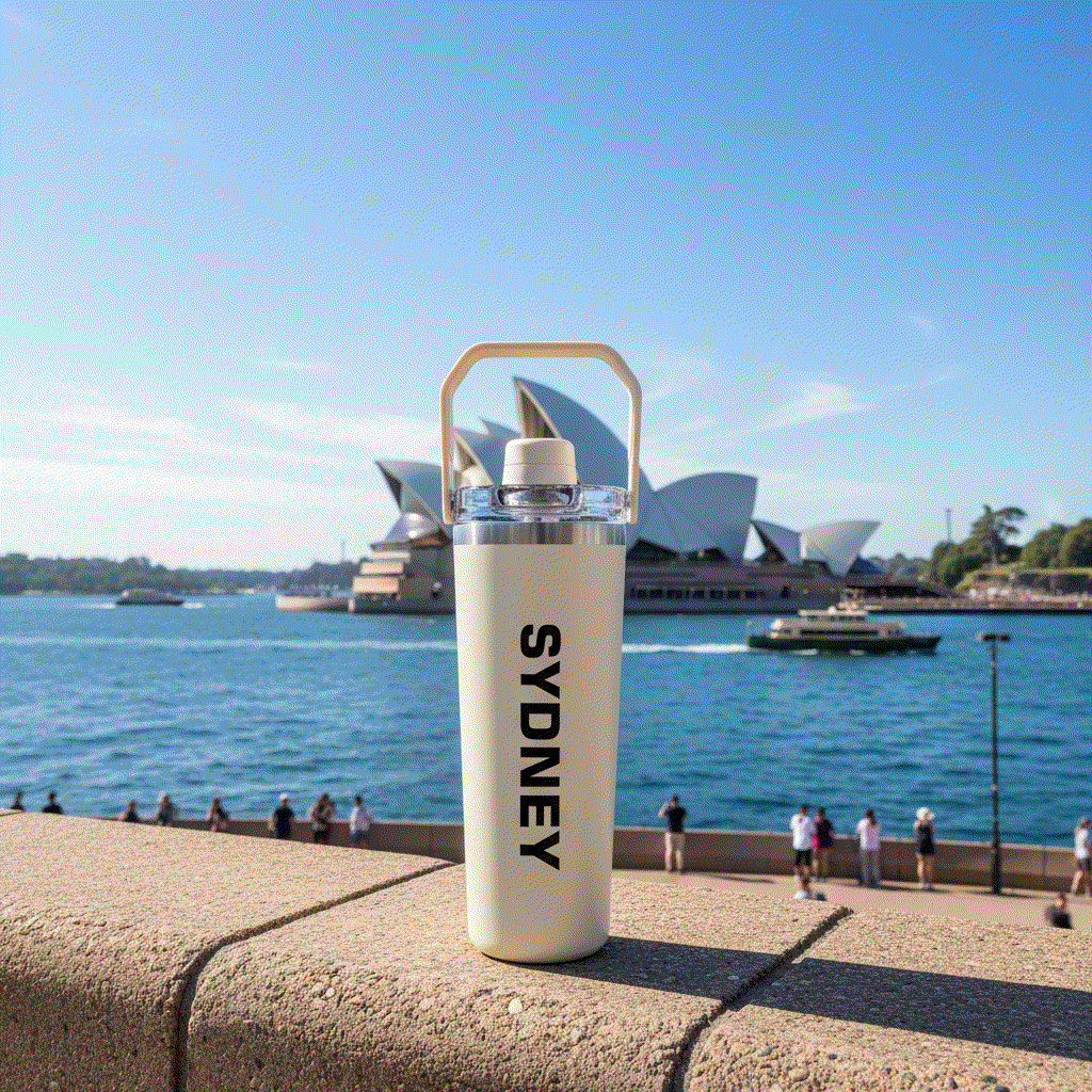 NertZ.in Travel with Nertz Edition water bottle with Sydney Opera House in background