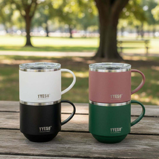 Nova Coffee Mug stainless steel 330ml with ergonomic handle and slide-open lid in green