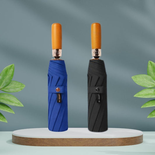 OakShade Umbrella black and blue automatic 3-fold windproof umbrella with pongee canopy and one-touch open-close button